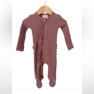 Spearmint love baby ruffle zipper onesie and bow